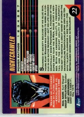 Nightcrawler - 1992 Impel Marvel Universe - NM - #22 - Marvel Card Single