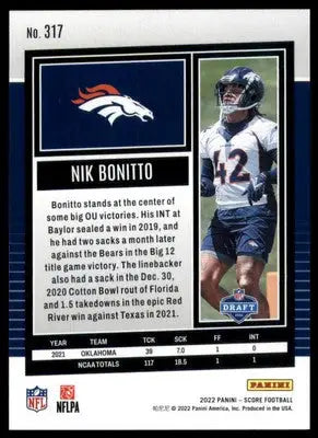Nik Bonitto Rookie 2022 Score #317 Denver Broncos - Football Card Single