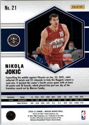 Nikola Jokic - 2020-21 Panini Mosaic - #21 - Basketball - Basketball Card Single