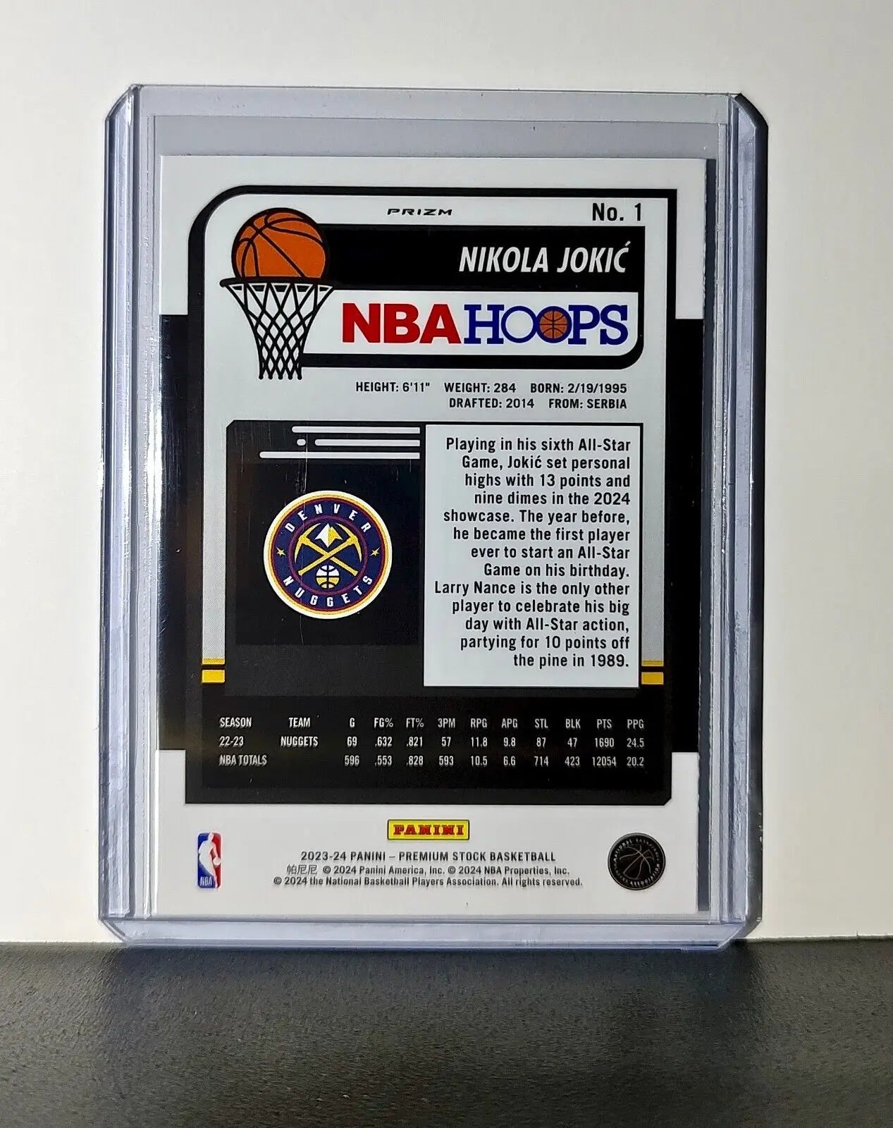 Nikola Jokic 2023-24 Panini Premium Stock NBA Hoops #1 Prizm Refractor Nuggets - Basketball Card Single
