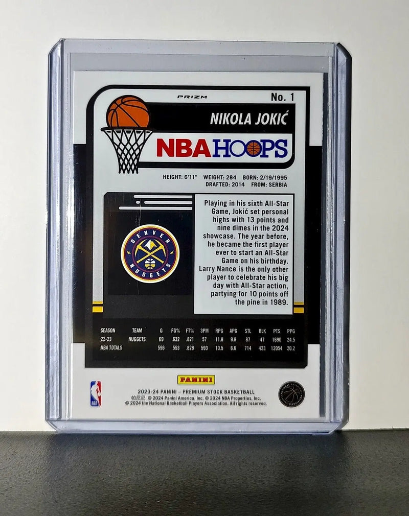 Nikola Jokic 2023-24 Panini Premium Stock NBA Hoops #1 Prizm Refractor Nuggets - Basketball Card Single