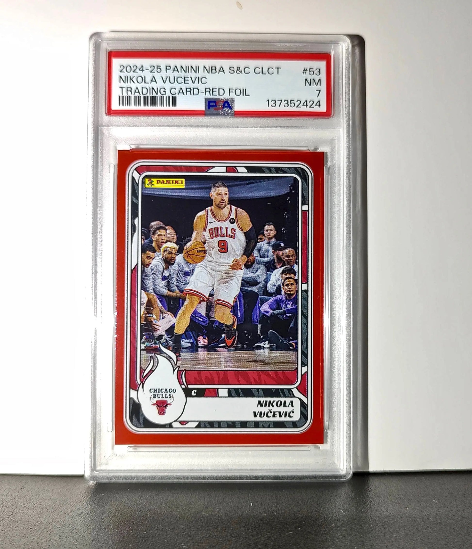 Nikola Vučević 2024-25 Panini NBA #53 Sticker 100/100 Red Foil PSA 7 NM