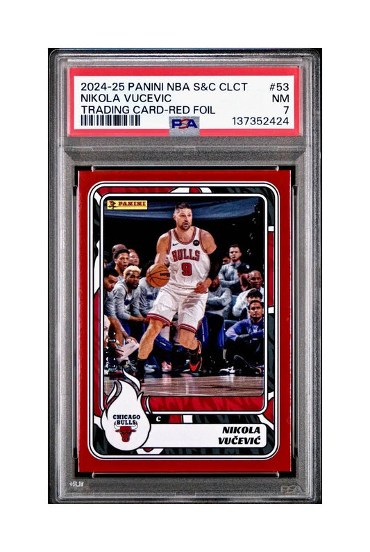 Nikola Vučević 2024-25 Panini NBA #53 Sticker 100/100 Red Foil PSA 7 NM - Basketball Card Single
