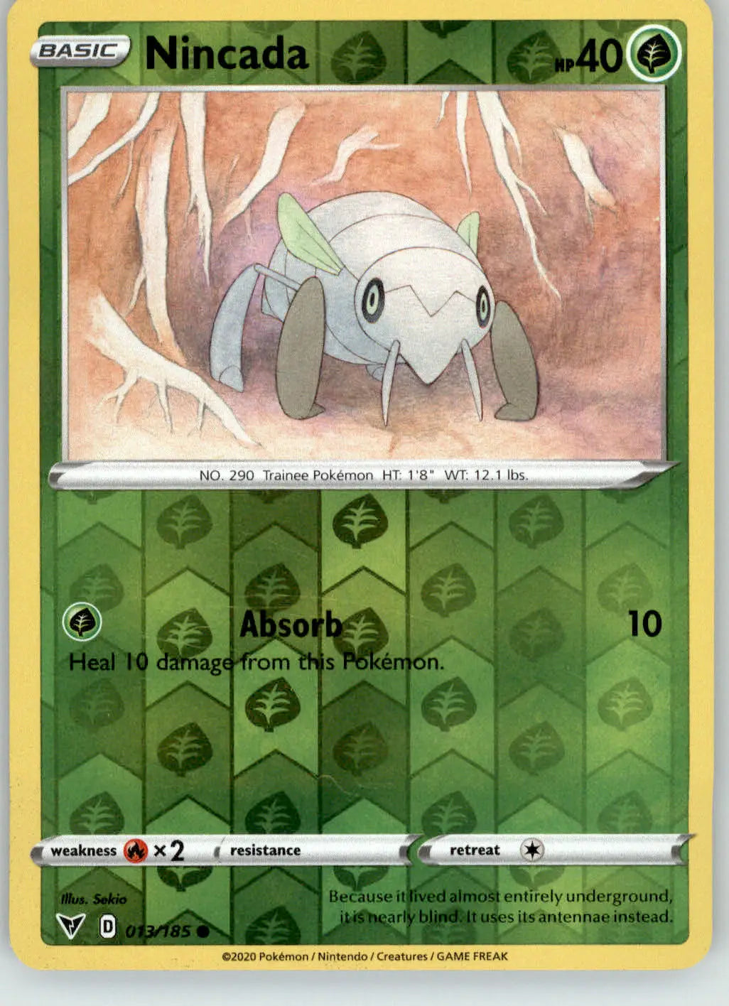 Nincada - Vivid Voltage - 013/185 - Reverse Holo LP Pokemon - Pokémon Card Single
