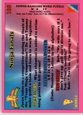 Ninja Finals - 1994 Collect-A-Card Mighty Morphin Power Rangers - #108 - Non-Sports Card Single