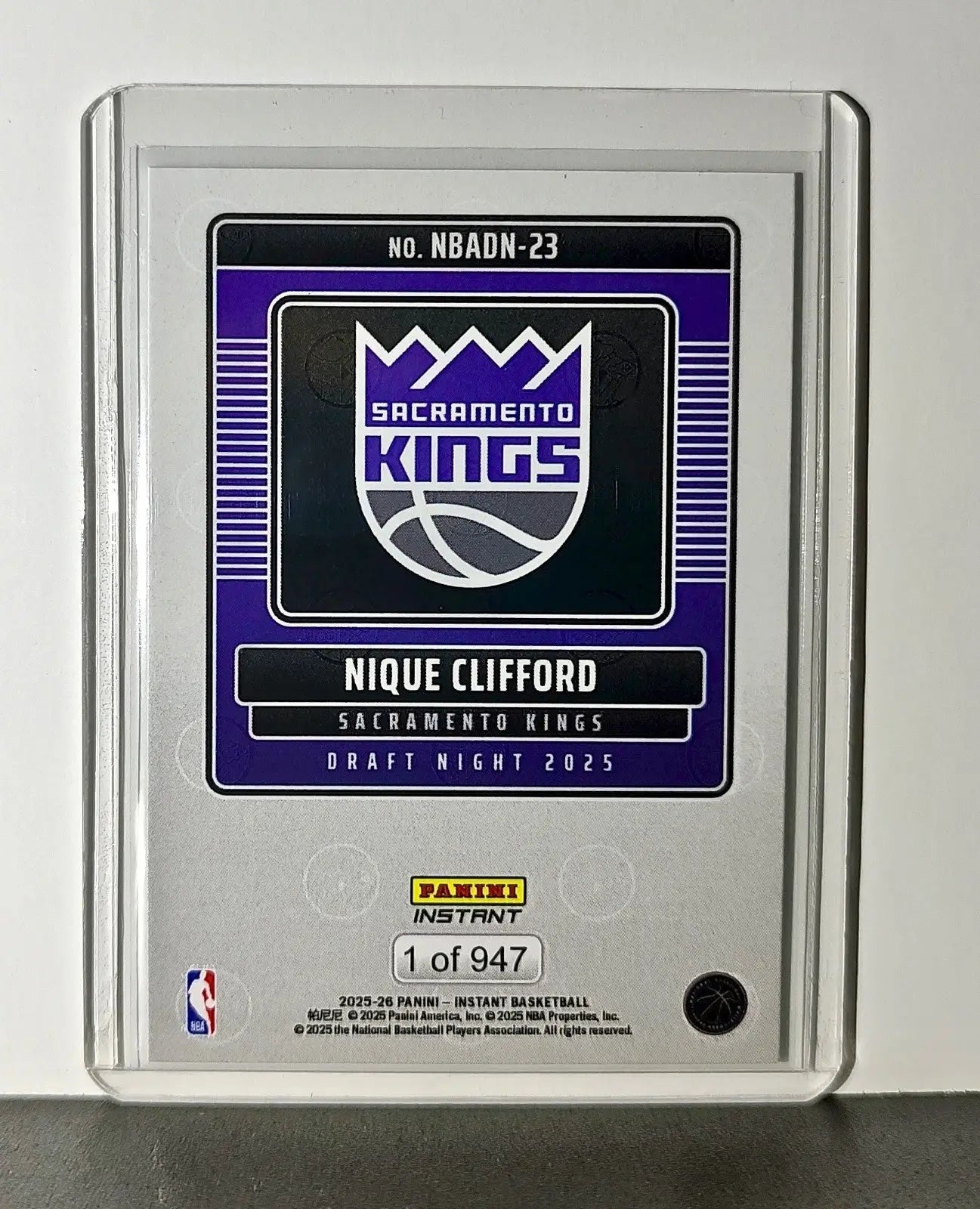 Nique Clifford Rookie 2025-26 Panini NBA #23 Draft Night Card Sacramento Kings - Basketball Card Single