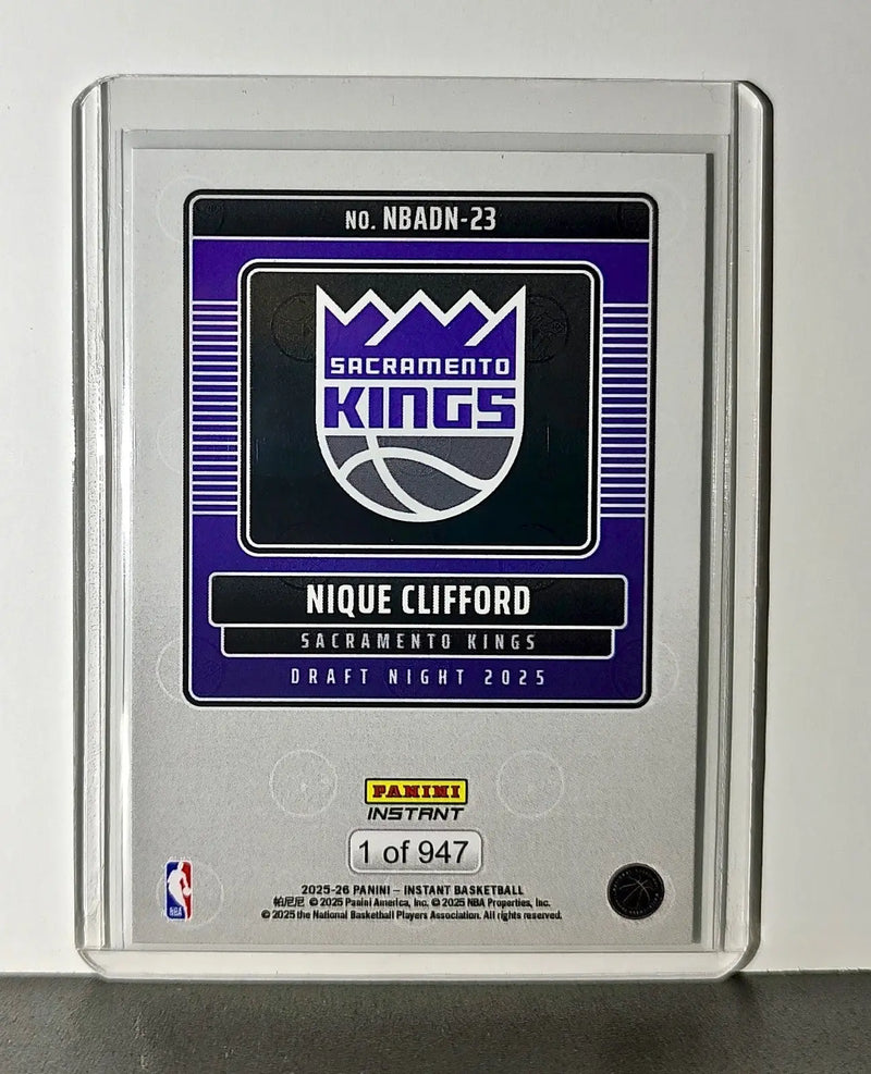Nique Clifford Rookie 2025-26 Panini NBA #23 Draft Night Card Sacramento Kings - Basketball Card Single