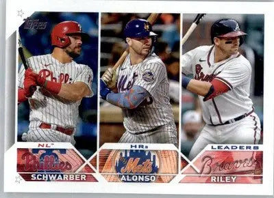 NL HRs Leaders Schwarber Alonso Riley - 2023 Topps - #178 - Baseball - Baseball Card Single