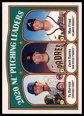 NL Pitching Leaders Yu Darvish Zach Davies Max Fried 2021 Topps Heritage #93 - Baseball Card Single