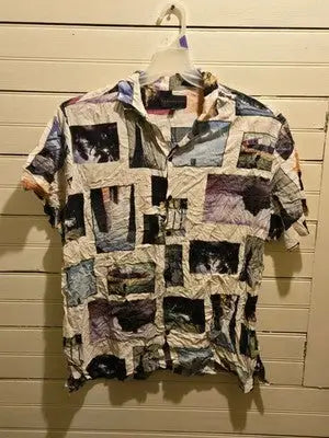 No Boundaries Shirt Mens 2XL Photo Collage Graphic Print Short Sleeve Button Up - Apparel