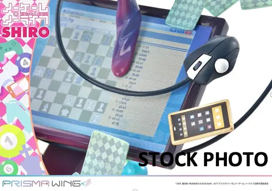 Miniature computer setup featuring NO GAME NO LIFE PRISMA WING SHIRO figure