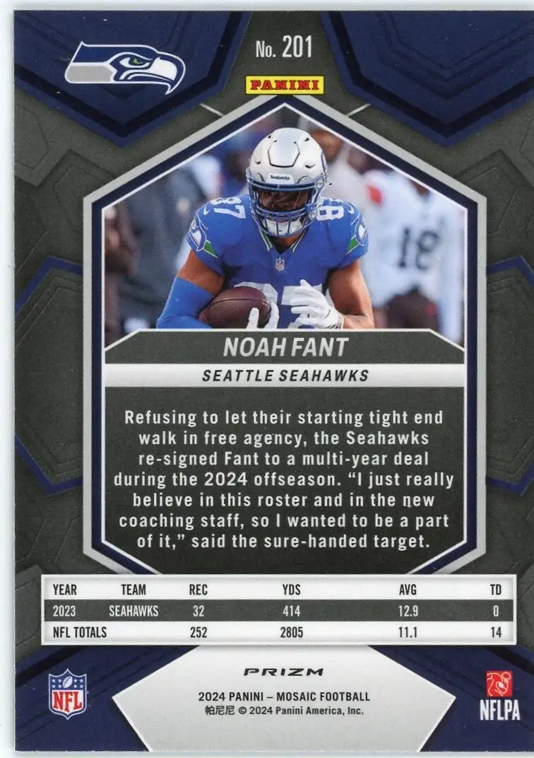 Noah Fant 2024 Panini Mosaic #201 Green Mosaic Seattle Seahawks Football Card