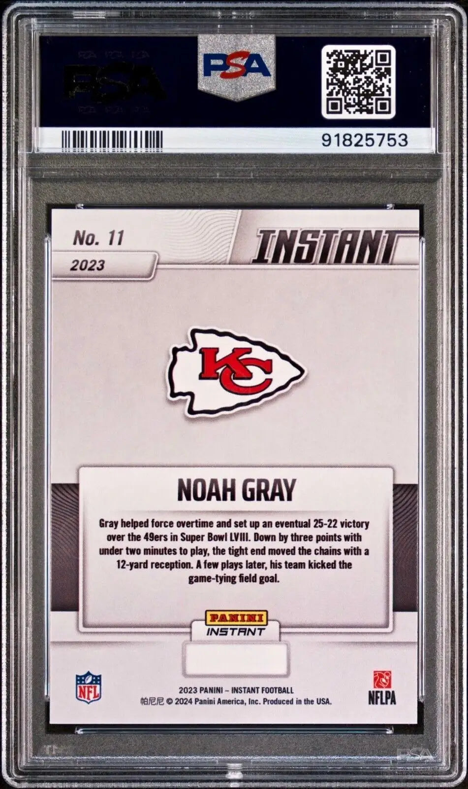 Noah Gray 2023 Panini NFL Superbowl LVIII Champions #11 Card PSA 10 Gem Mint - Football Card Single