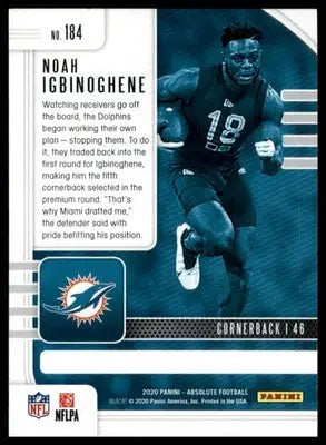 Noah Igbinoghene Rookie 2020 Panini Absolute Retail #184 Miami Dolphins