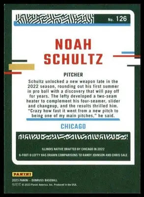 Noah Schultz 2023 Donruss #126 Chicago White Sox - Baseball Card Single
