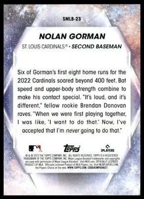 Nolan Gorman 2023 Topps Stars of MLB #SMLB-23 St. Louis Cardinals