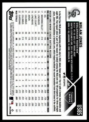 Nolan Jones Rookie 2023 Topps Update #US85 Colorado Rockies - Baseball Card Single