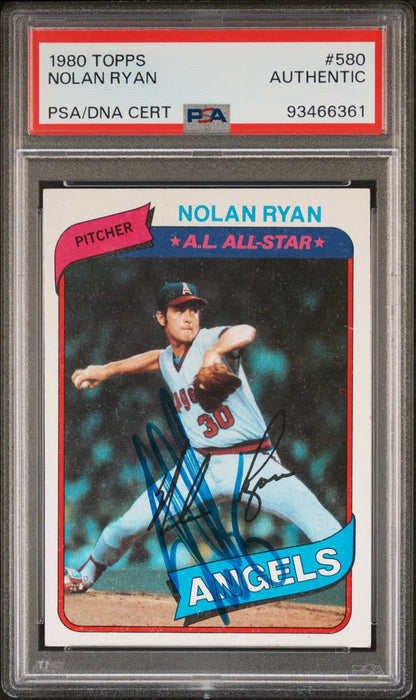 PSA-authenticated 1980 Topps Nolan Ryan baseball card featuring a pitcher in mid-throw