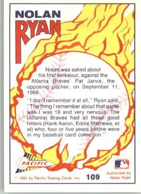 Nolan Ryan - 1991 Pacific Nolan Ryan Texas Express I - #109 - Baseball - Baseball Card Single