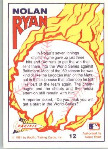 Nolan Ryan - 1991 Pacific Nolan Ryan Texas Express I - #12 - Baseball - Baseball Card Single