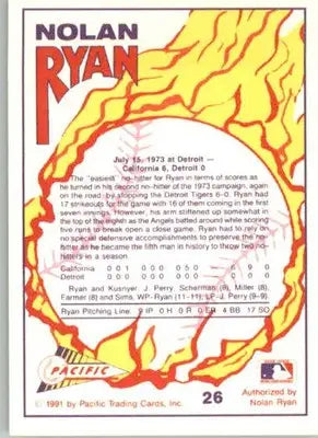Nolan Ryan - 1991 Pacific Nolan Ryan Texas Express I - #26 - Baseball - Baseball Card Single
