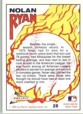 Nolan Ryan - 1991 Pacific Nolan Ryan Texas Express I - #28 - Baseball - Baseball Card Single