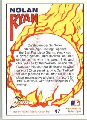 Nolan Ryan - 1991 Pacific Nolan Ryan Texas Express I - #47 - Baseball - Baseball Card Single