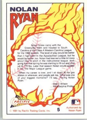Nolan Ryan - 1991 Pacific Nolan Ryan Texas Express I - #5 - Baseball - Baseball Card Single