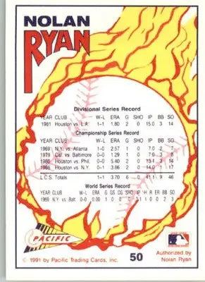 Nolan Ryan - 1991 Pacific Nolan Ryan Texas Express I - #50 - Baseball - Baseball Card Single
