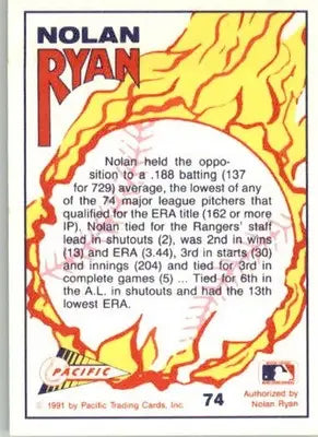 Nolan Ryan - 1991 Pacific Nolan Ryan Texas Express I - #74 - Baseball - Baseball Card Single