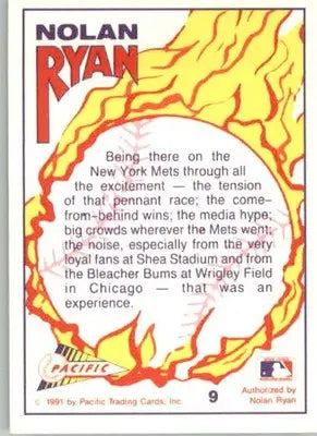 Nolan Ryan - 1991 Pacific Nolan Ryan Texas Express I - #9 - Baseball - Baseball Card Single