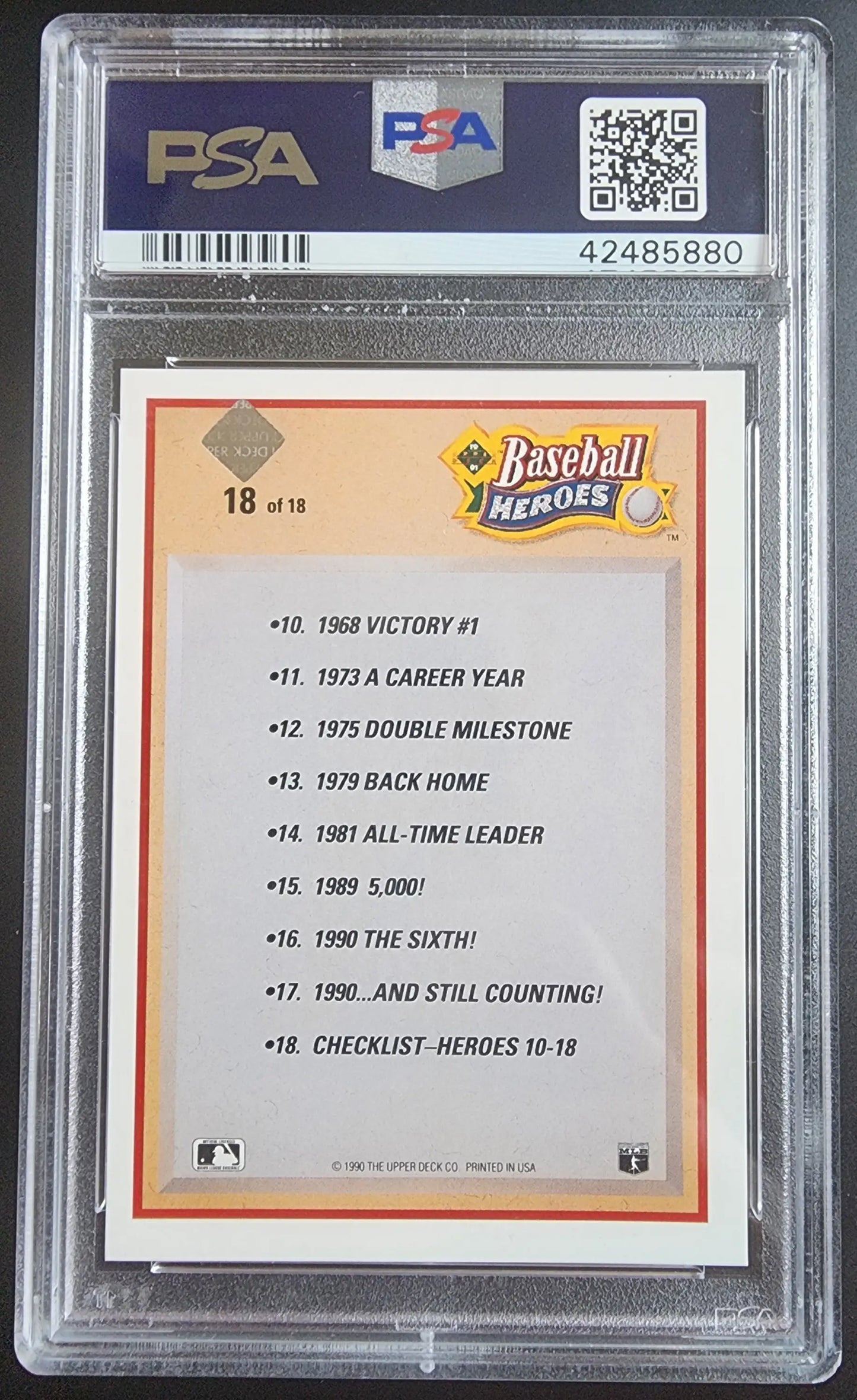 PSA-graded Nolan Ryan 1991 Upper Deck Heroes Autograph card on orange background