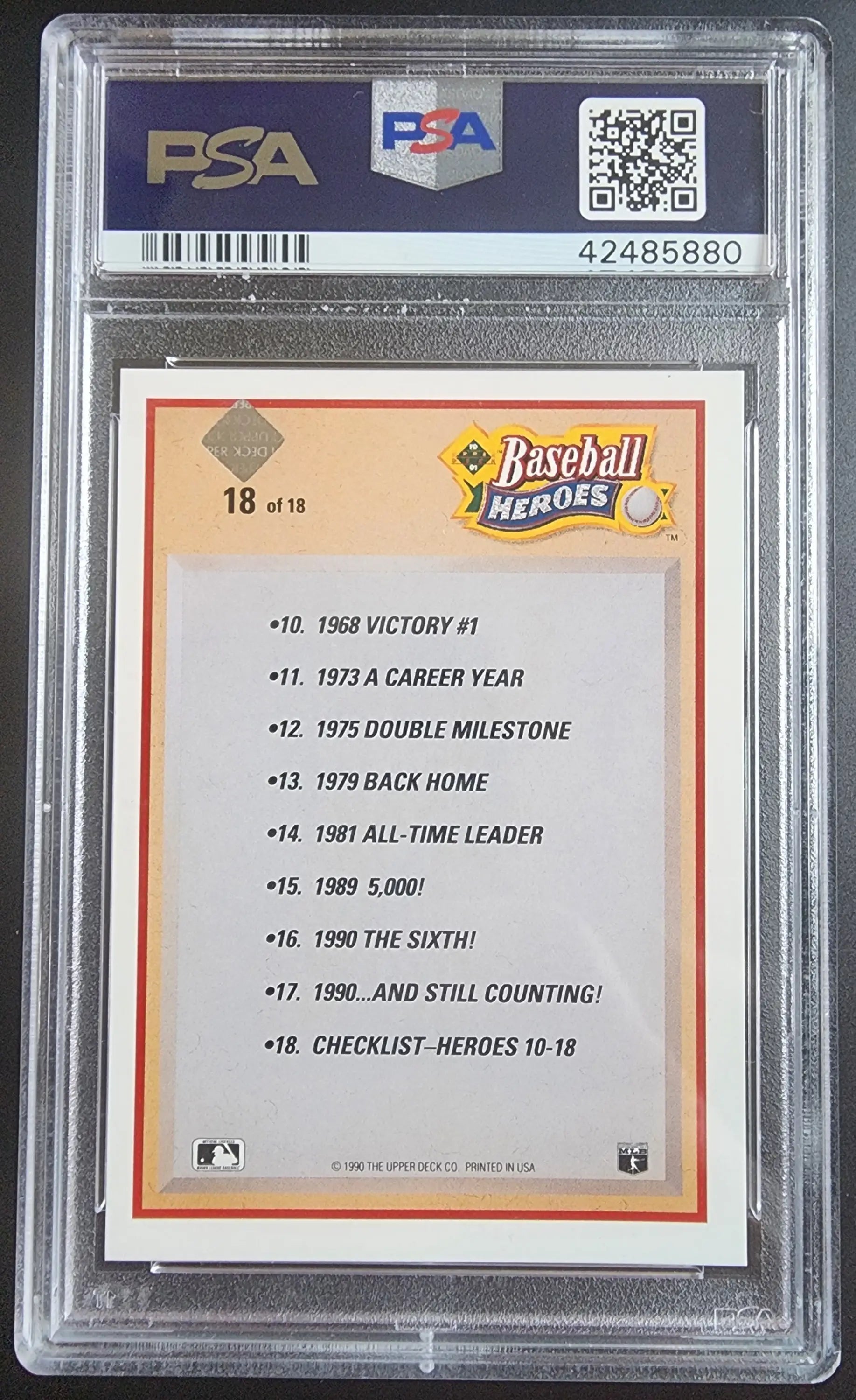 PSA-graded Nolan Ryan 1991 Upper Deck Heroes Autograph card on orange background