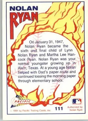Nolan Ryan - 1992 Pacific Nolan Ryan Texas Express II - #111 - Baseball - Baseball Card Single