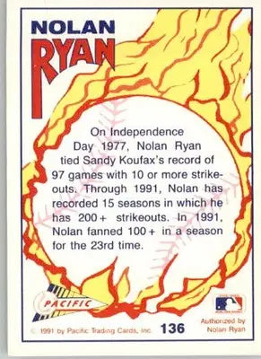 Nolan Ryan - 1992 Pacific Nolan Ryan Texas Express II - #136 - Baseball - Baseball Card Single