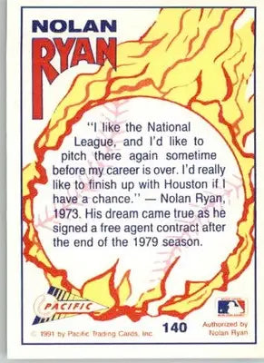 Nolan Ryan - 1992 Pacific Nolan Ryan Texas Express II - #140 - Baseball - Baseball Card Single