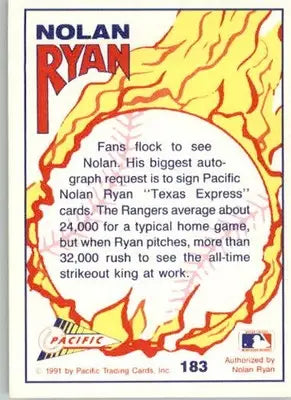 Nolan Ryan - 1992 Pacific Nolan Ryan Texas Express II - #183 - Baseball - Baseball Card Single
