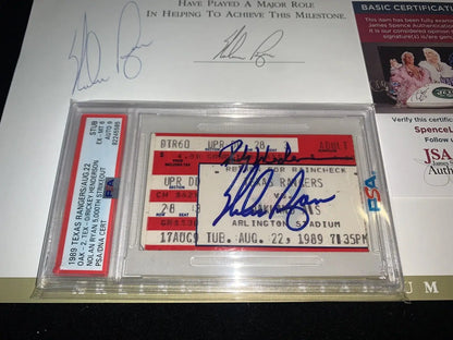 PSA-graded Nolan Ryan Rickey Henderson signed ticket stub from historic August 22, 1989 game