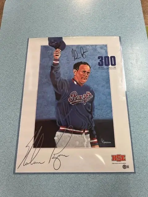 Nolan Ryan Signed HSE 1990 Poster 18x24 Auto Texas Rangers 300 Win Beckett Auth