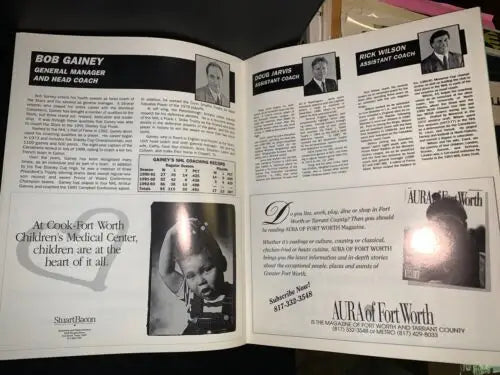 Magazine spread featuring Norm Green’s autograph for Dallas Stars vs. Louis Blues program