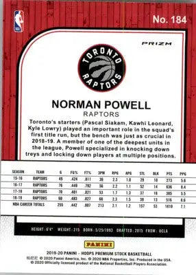 Norman Powell - 2019-20 Hoops Premium Stock - #184 - Prizms Silver Mojo - Basketball Card Single