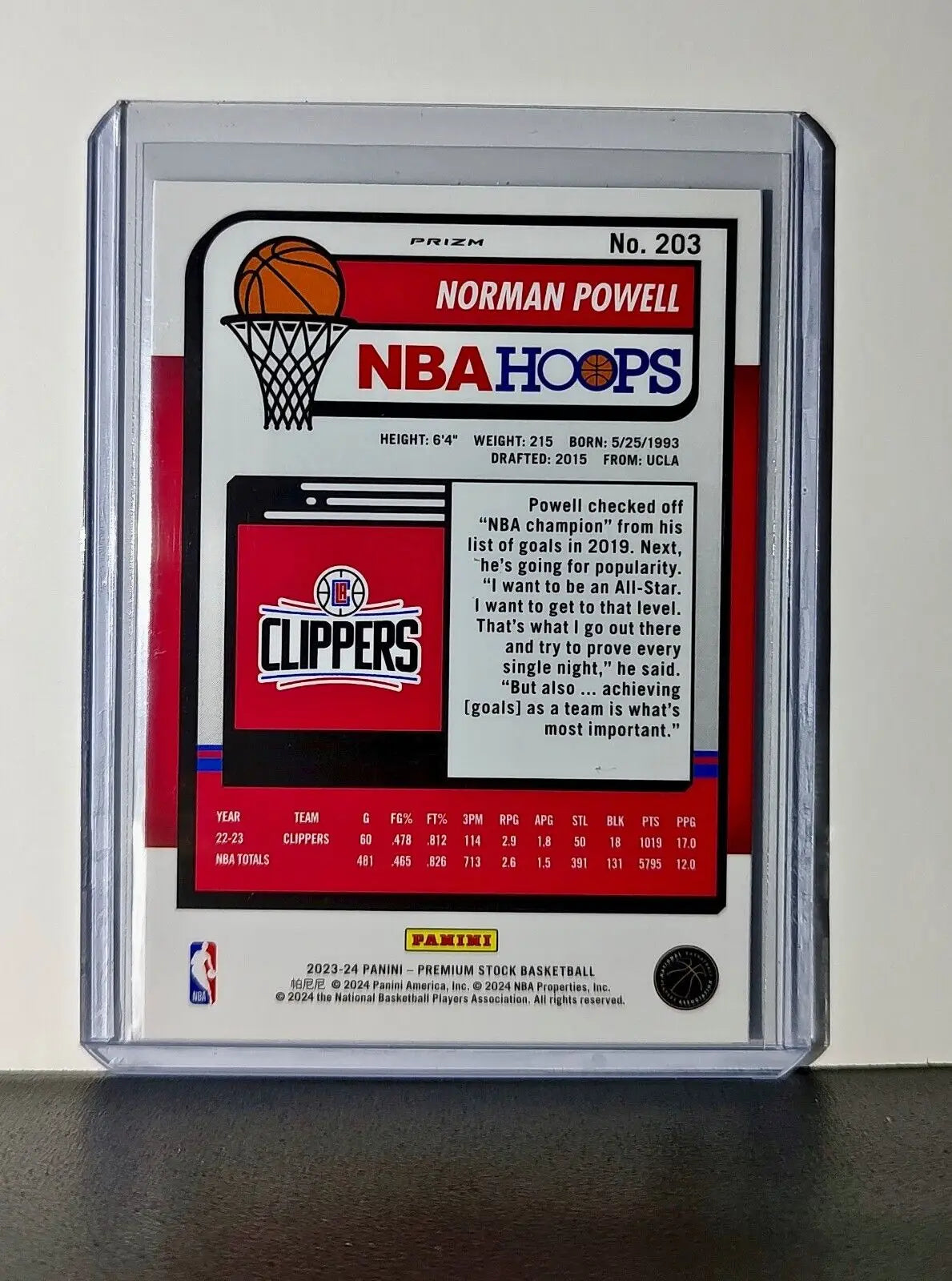 Norman Powell 2023-24 Panini Premium Stock NBA Hoops #203 Prizm Refractor Card - Basketball Card Single
