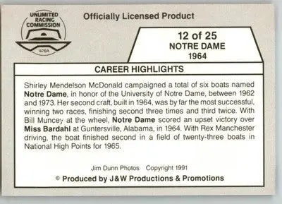 Notre Dame 1964 - 1991 APBA Thunder on the Water - #12 - Racing - Racing Card Single