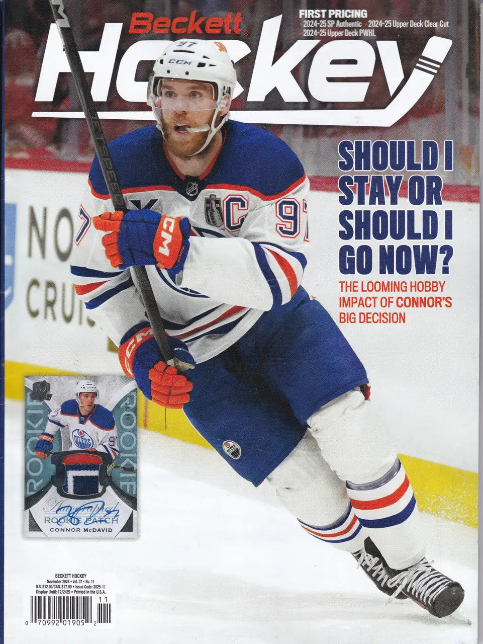 Hockey magazine featuring Edmonton Oilers player Connor McDavid in November 2025 price guide
