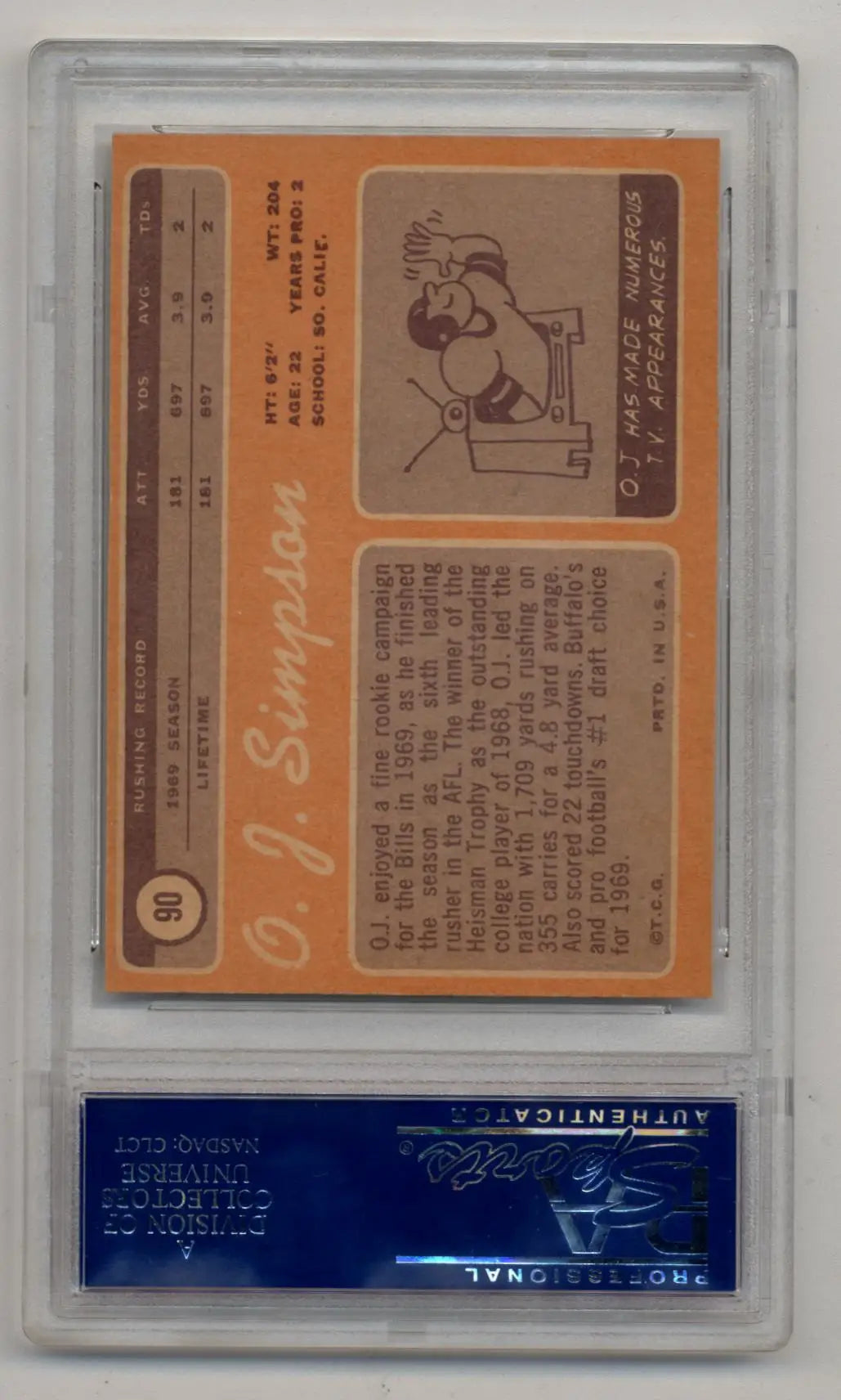 O.J. Simpson 1970 Topps #90 PSA 7 Near Mint 0945 - Football Card Single