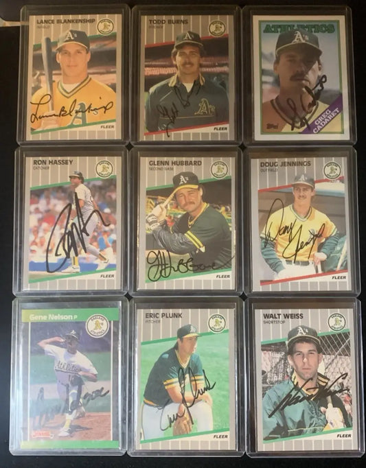 Oakland A’s 1989 Fleer Donruss Topps Hand Signed Lot of 9 Baseball Cards AUTO - Trading Cards (Singles): Baseball Card