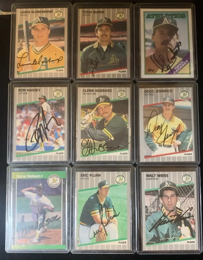 Oakland A’s 1989 Fleer Donruss Topps Hand Signed Lot of 9 Baseball Cards AUTO - Baseball Card Single