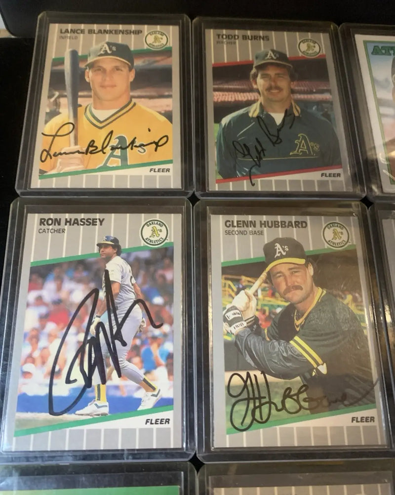 Oakland A’s 1989 Fleer Donruss Topps Hand Signed Lot of 9 Baseball Cards AUTO - Baseball Card Single