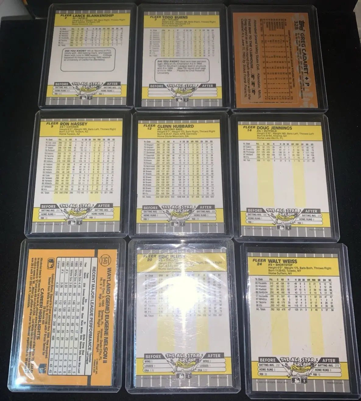 Oakland A’s 1989 Fleer Donruss Topps Hand Signed Lot of 9 Baseball Cards AUTO - Baseball Card Single