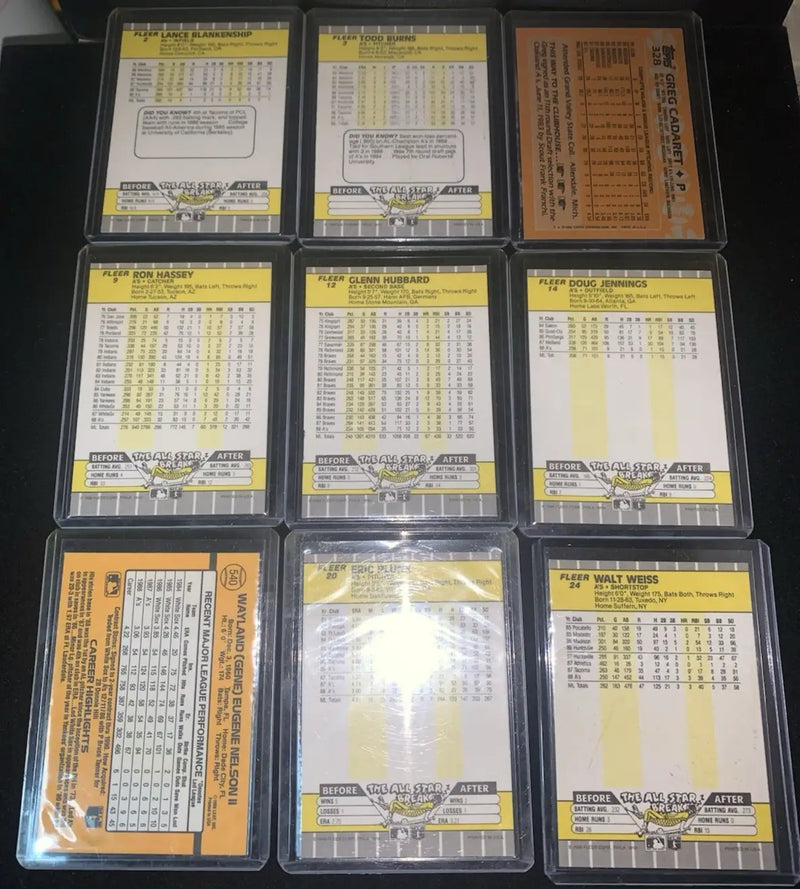 Oakland A’s 1989 Fleer Donruss Topps Hand Signed Lot of 9 Baseball Cards AUTO - Baseball Card Single